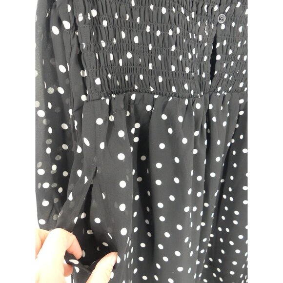 Ganni Dress 4 Mini Smocked Crepe Lined 36 Polka Dot Black White NEW - Picture 7 of 8